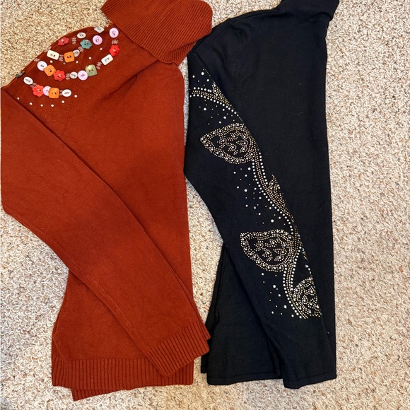 2-Piece Embellished Sweater Bundle | Rhinestone & Statement Knit Tops Medium - Picture 2 of 2